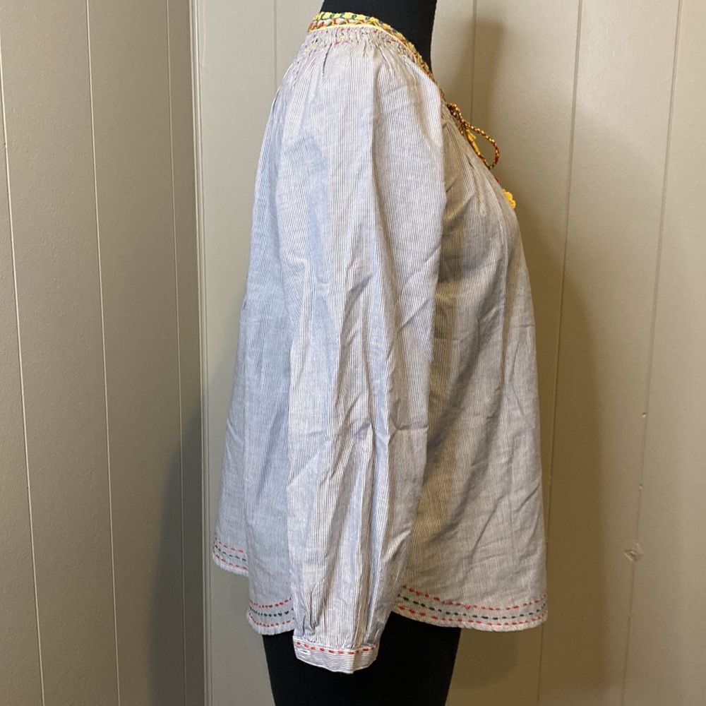 Velvet by Graham & Spencer Neena Embroidered Striped Peasant Blouse Extra Small - Picture 4 of 7